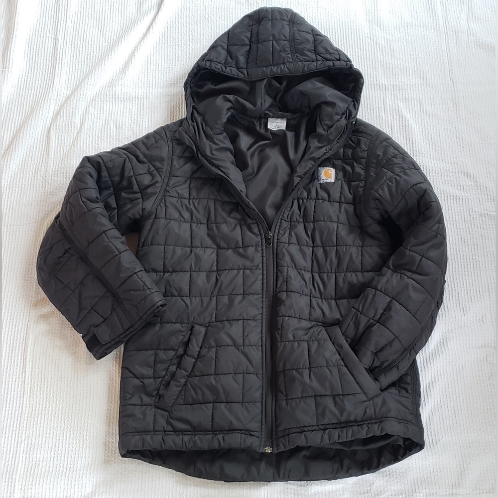 🛠Carhartt Youth Quilted Puffer Jacket •Insulated• Hood •Boys• Black•Size L• $70